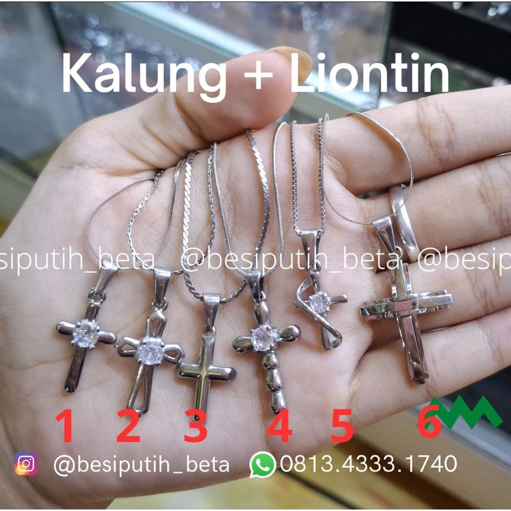 kalung Liontin salib besi putih ambon / besi putih asli