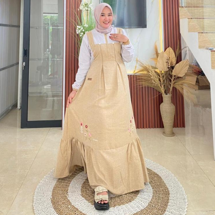 Gamis Amanda Lovelia Katun Madina Mix Katun Haruka Motif Kotak (Free Pouch, Goodie Bag)