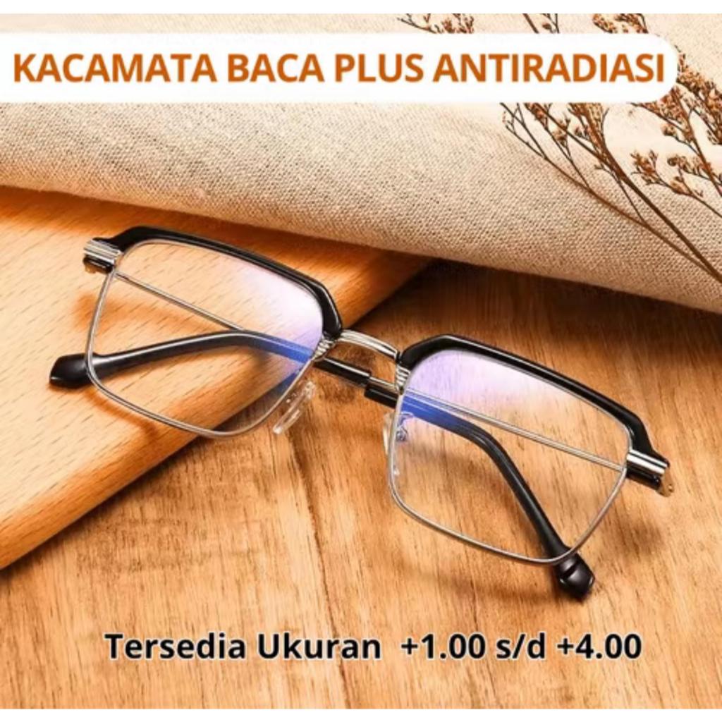 KACAMATA PLUS KACA MATA BACA LENSA BLUERAY FRAME BESI PRIA WANITA / KACA MATA ANTI RADIASI