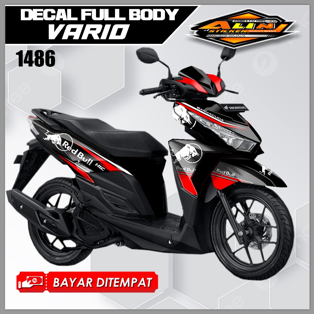 1486 Decal Vario Led Old 150/125 List merah desain red bul variasi racing / Stiker Motor Honda Vario