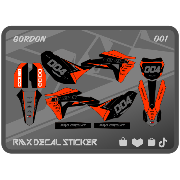 STIKER GORDON FULLBODY (001) STICKER DECAL DEKAL KAWASAKI LX KLX HITAM MERAH, KUNING, HIJAU, BIRU TU
