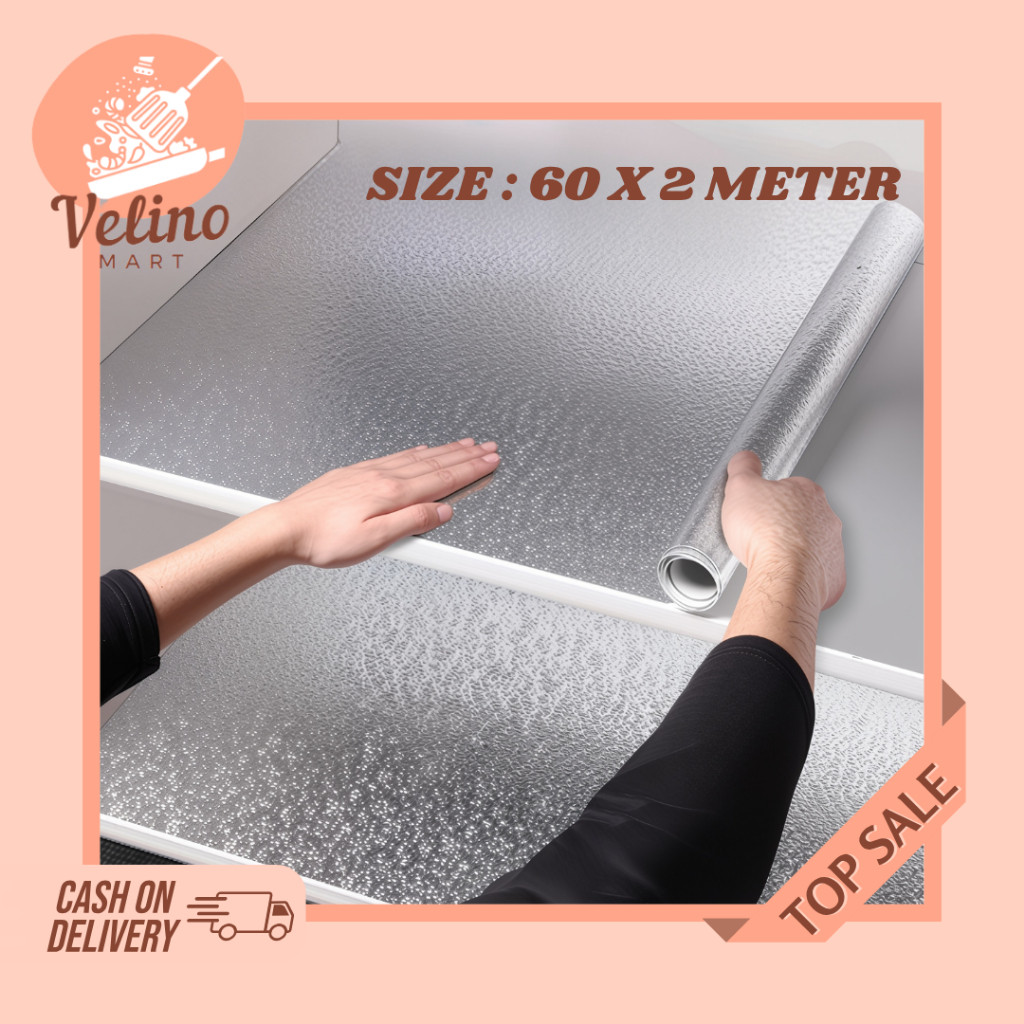 Wallpaper Stiker Aluminium Dapur 60 Cm x 2 Meter / Sticker Dinding Tahan Air Anti Jamur / Wallpaper