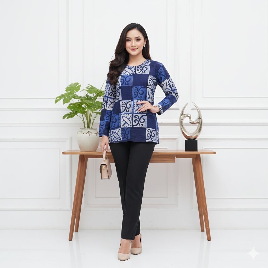 KAOS BATIK WANITA LENGAN PANJANG KASUAL BAJU ATASAN MOTIF BATIK VARIAN WARNA FASHION CEWEK VIRAL KEK