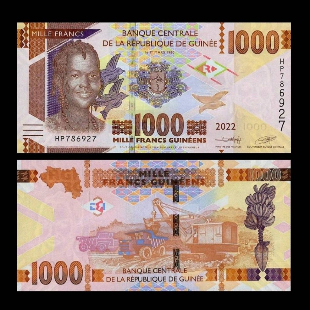 REPUBLIQUE DE GUINEE 1000 FRANCS 2022 UNC 1 LEMBAR UANG AFRIKA GUINEA