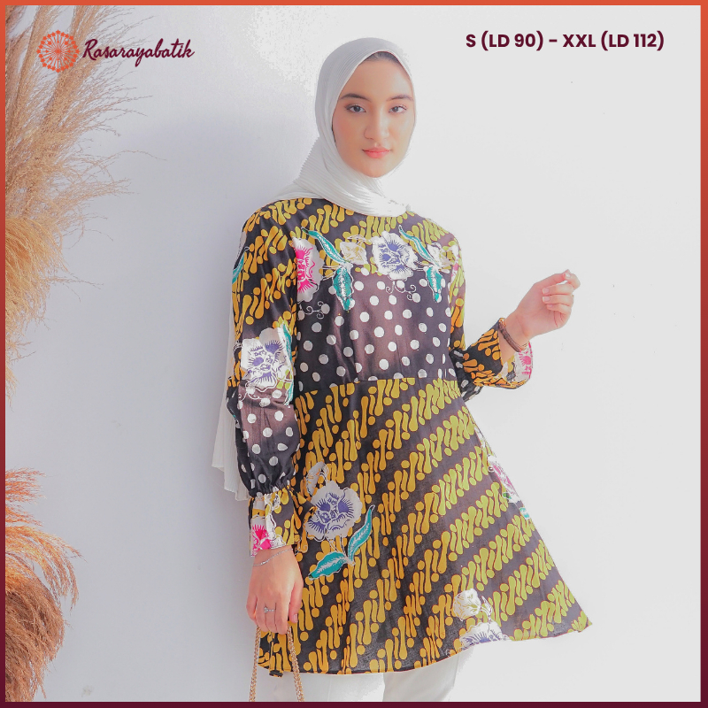 RASARAYA BATIK Fella Blouse Batik Cap - Atasan Kerja Kantor Peplum Motif Parang Bunga Premium