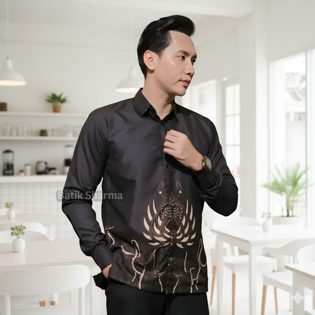 Kemeja Batik Pria Lengan Panjang Mahali Maghogani Baju Batik Cowok Formal Casual Slim fit M L XL XXL