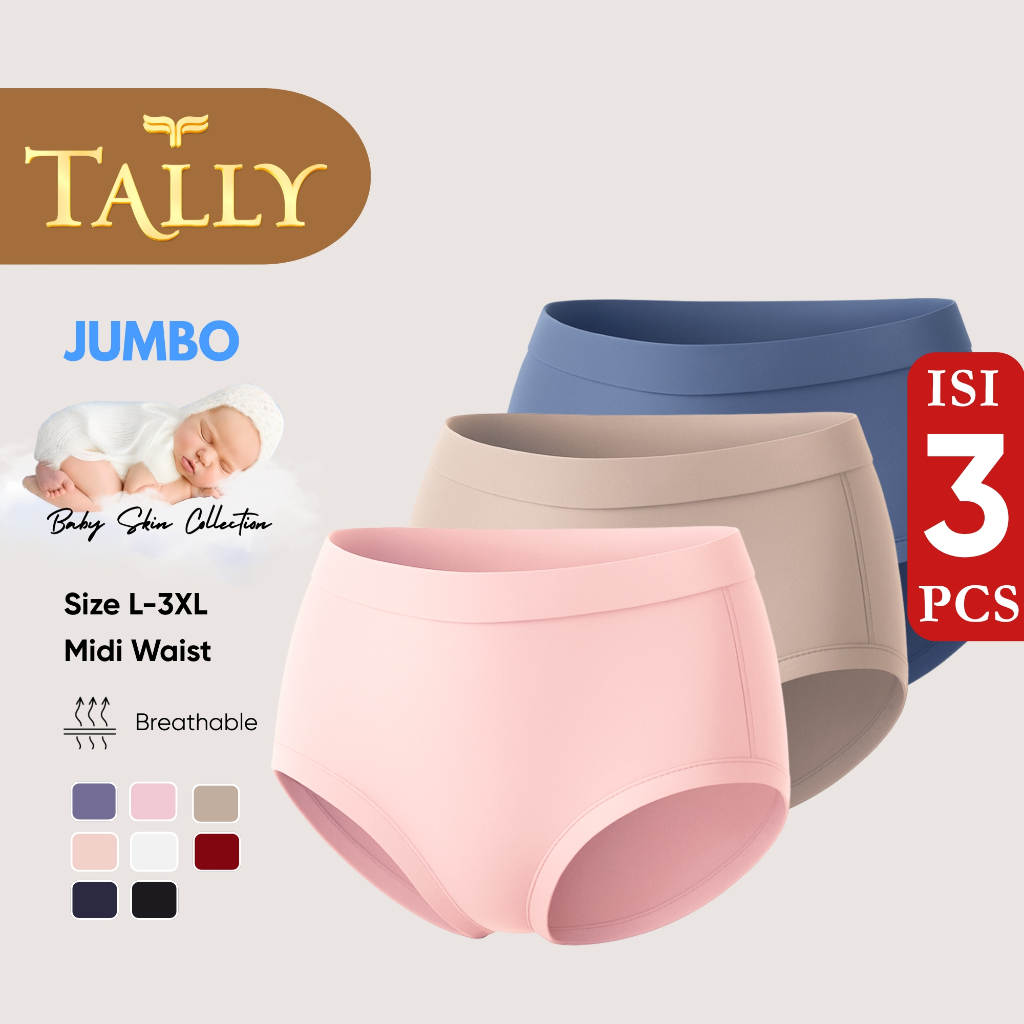TALLY Paket 3 Pcs Celana Dalam Wanita Bahan Katun Baby Skin Fit to L - 3XL PREMIUM Collection CD 977