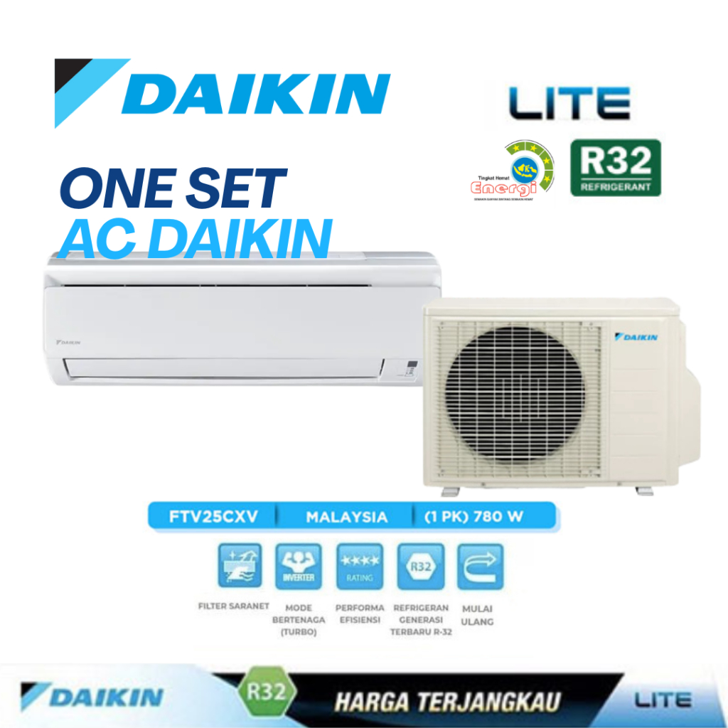 AC DAIKIN 1 PK FTV25CXV14 MADE IN MALAYSIA ( INDOOR+OUTDOOR )