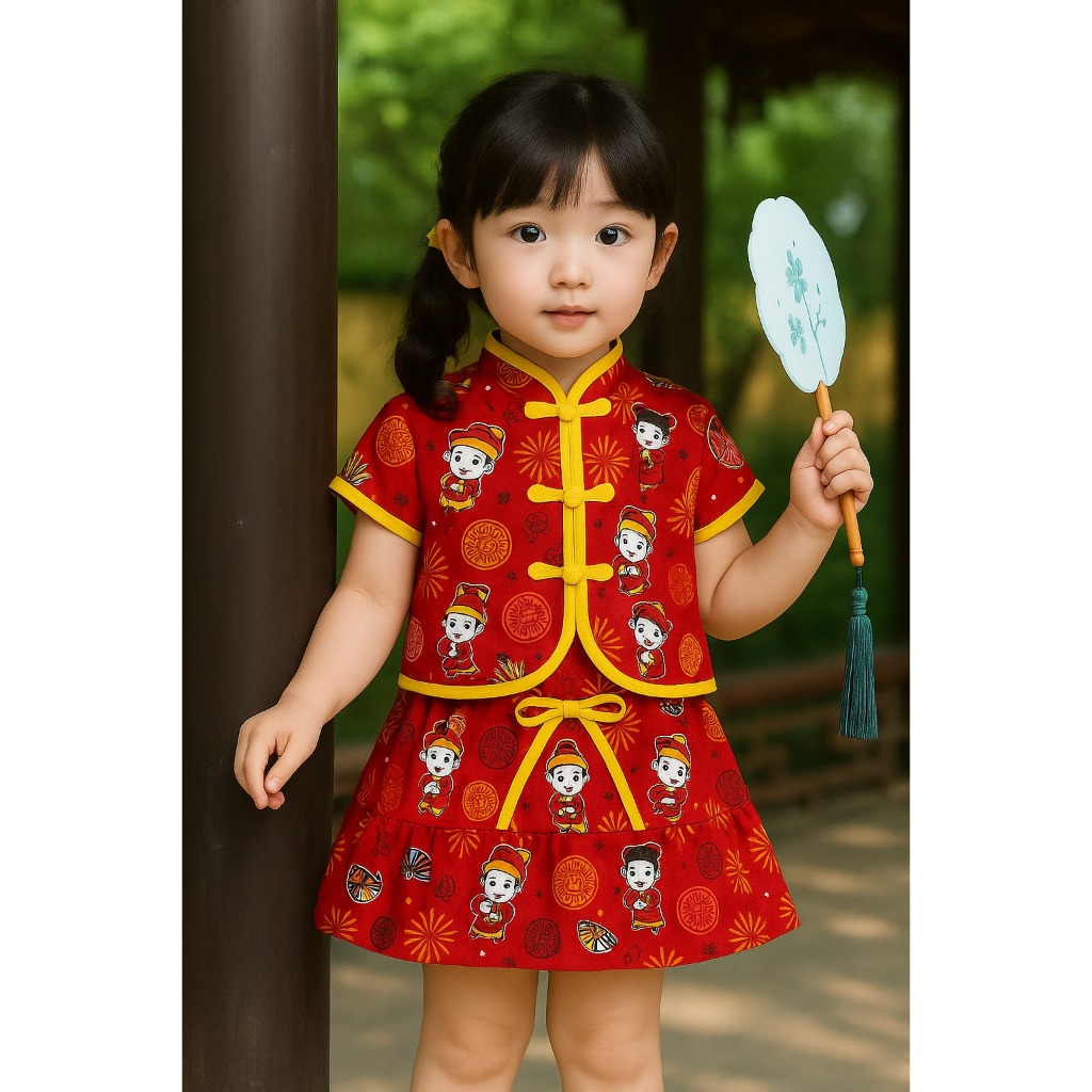 Setelan Rok Cina Rempel Anak Perempuan – Baju Imlek Lucu & Elegan Ready Usia Anak 0 Bulan-8 Tahun