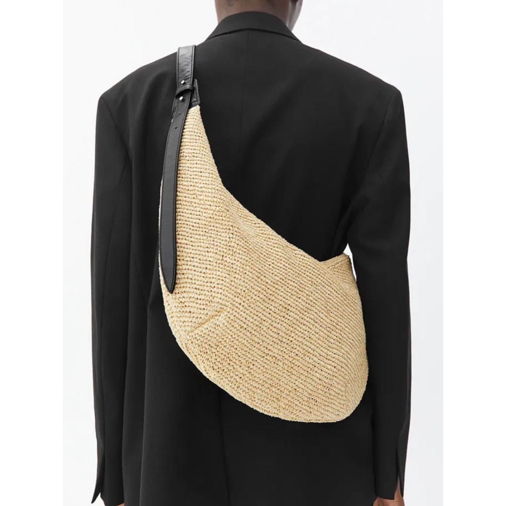 Arket Leather-Trimmed Straw Bag