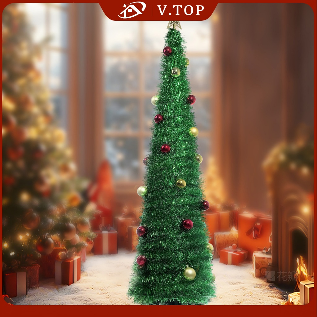 Pohon Natal lipat dengan bola gantung dan dekorasi puncak pohon/ Pohon Natal Pop Up Terbaru 1.3/1.5/