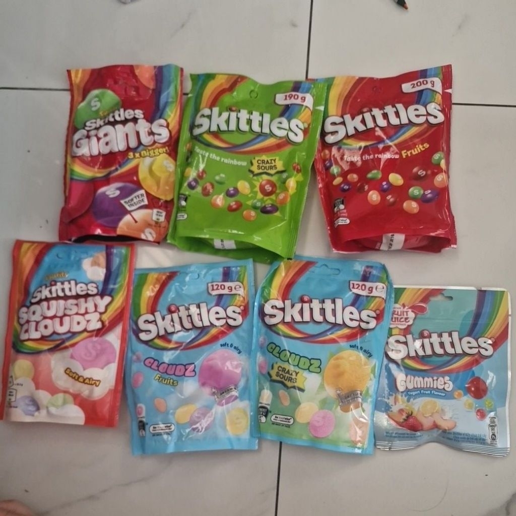 skittles original  , sour  , yoghurt , cloudz squishy, gummies