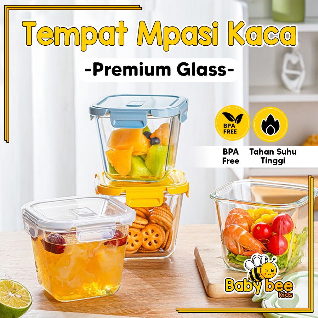 Tempat MPASI Kaca Tempat Makan Bayi Anti Tumpah Kontainer Wadah Snack Mpasi Tahan Panas Microwave Pe