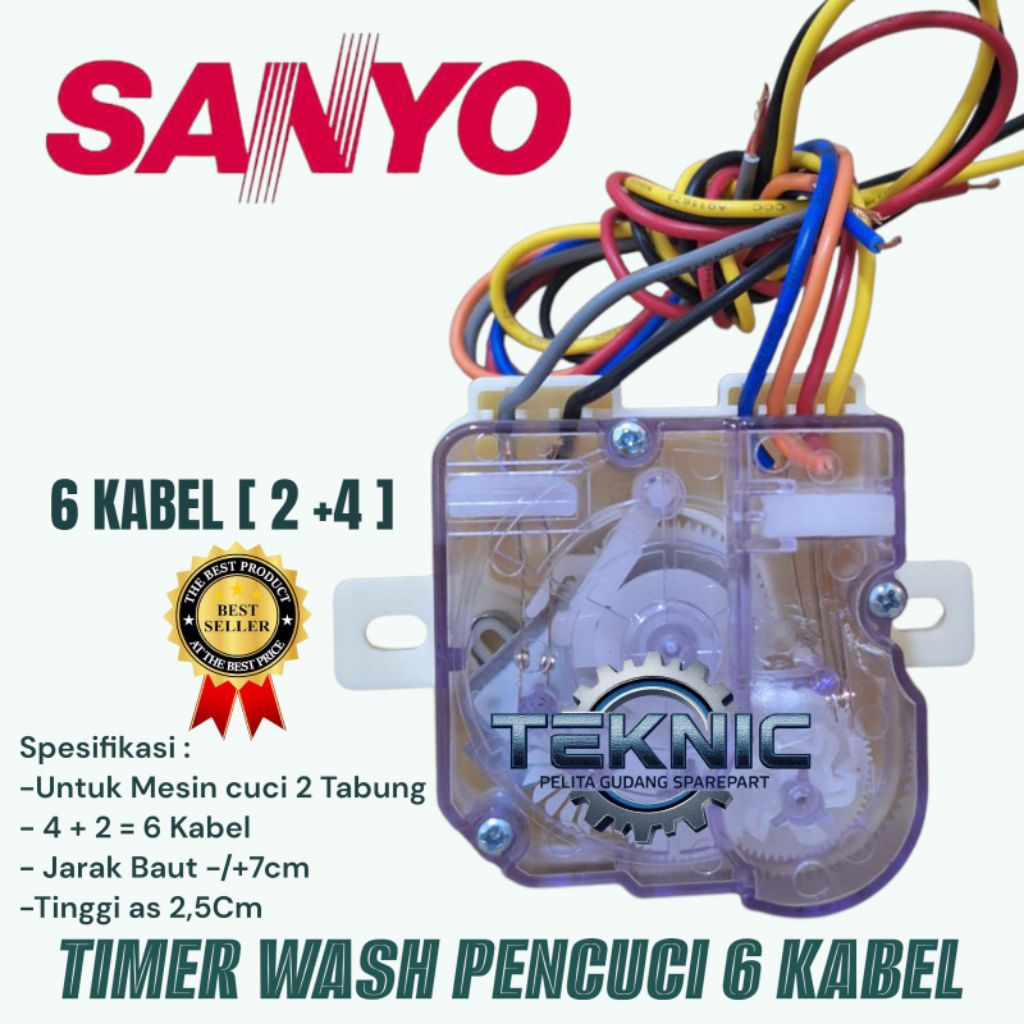 TIMER WASH 6 KABEL MESIN CUCI 2 TABUNG SANYO / TIMER PENCUCI SANYO