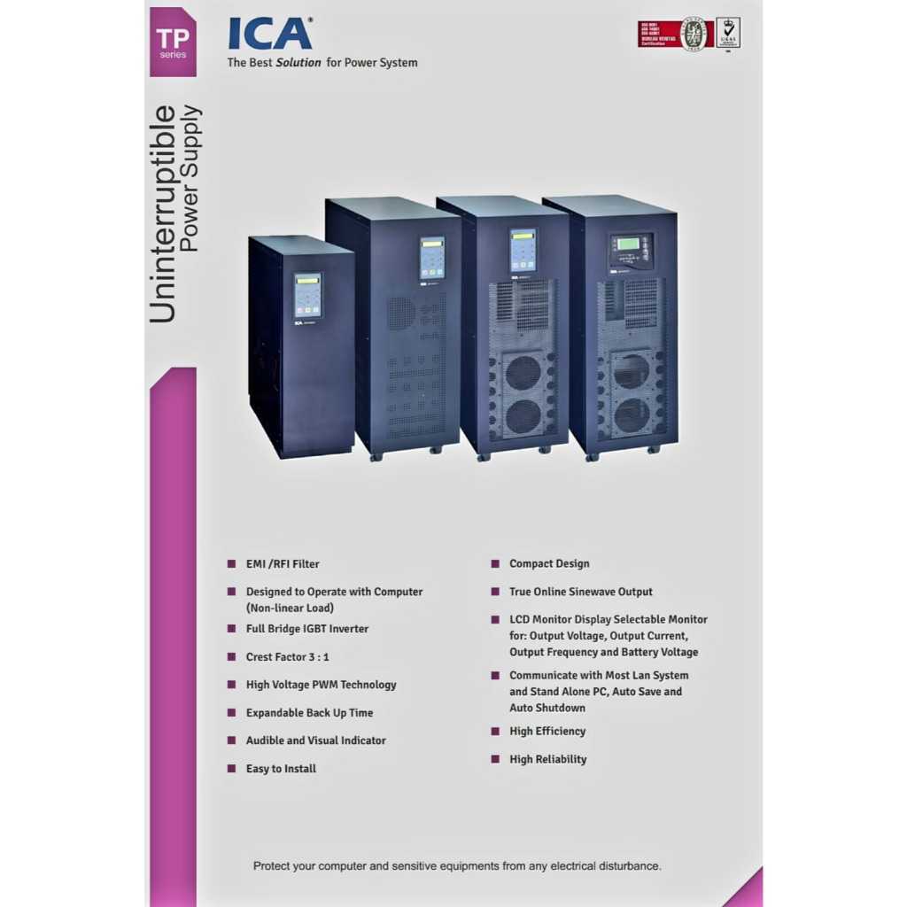 New ICA Sin 203C11 Tower Type Online SInewave UPS 20.000 VA / 16000 WATT Input 1 Phase Output 1 Phas