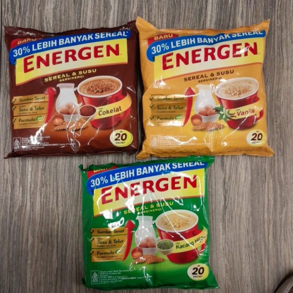 Energen sereal ( isi 20 sachet ) cereal dan susu sereal bergizi COKLAT / VANILA / KACANG HIJAU