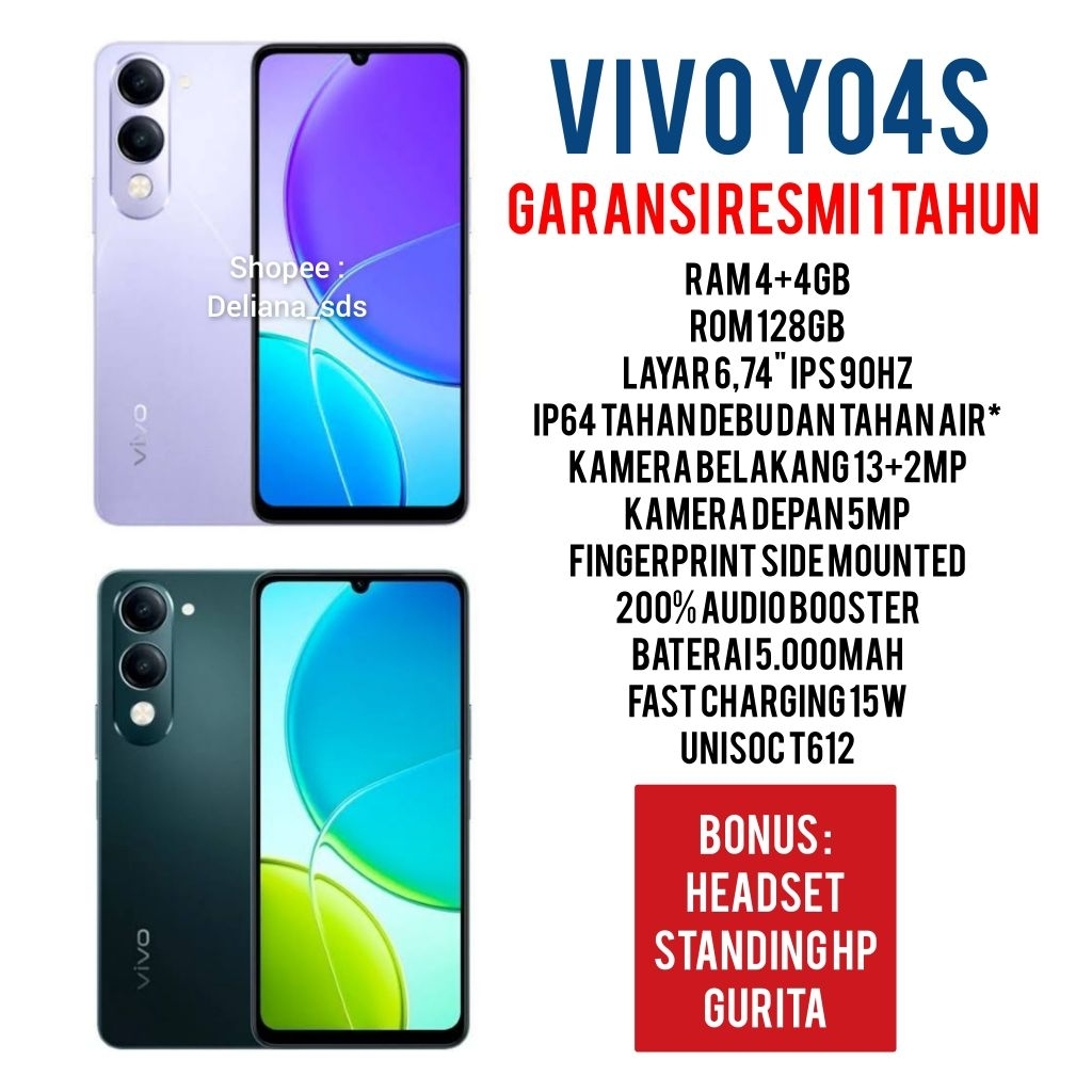 Vivo Y04S 4/128 4+4/128 8/128 Garansi Resmi 1 Tahun Vivo Y04s 4+4/128 Vivo Y04s 8/128