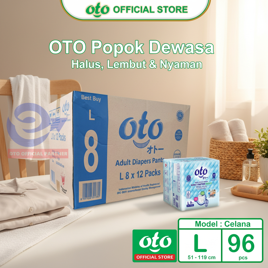 OTO Popok Dewasa PANTS Adult Diapers model Celana uk L isi 8 pcs x 12 ( 96 pcs )