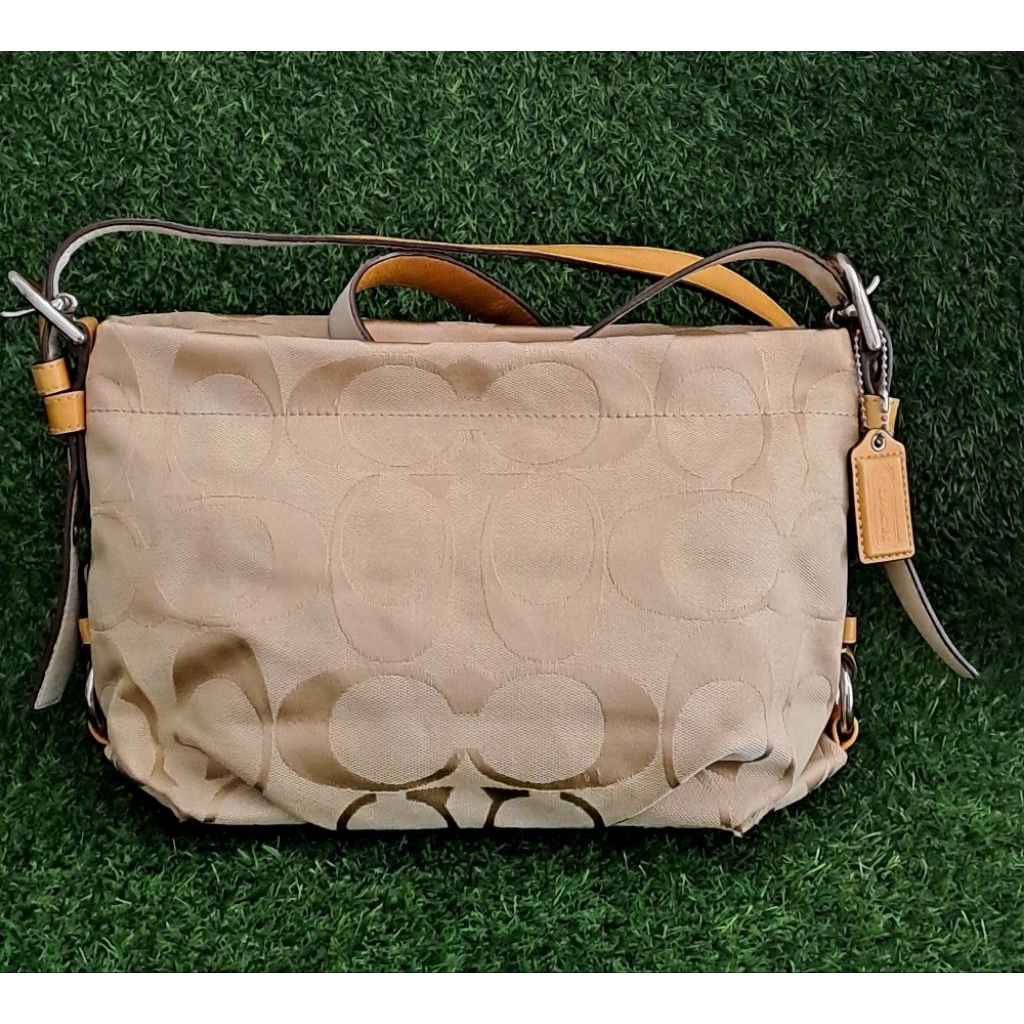 Tas Selempang Kanvas Wanita Tali Kulit Kuning Putih