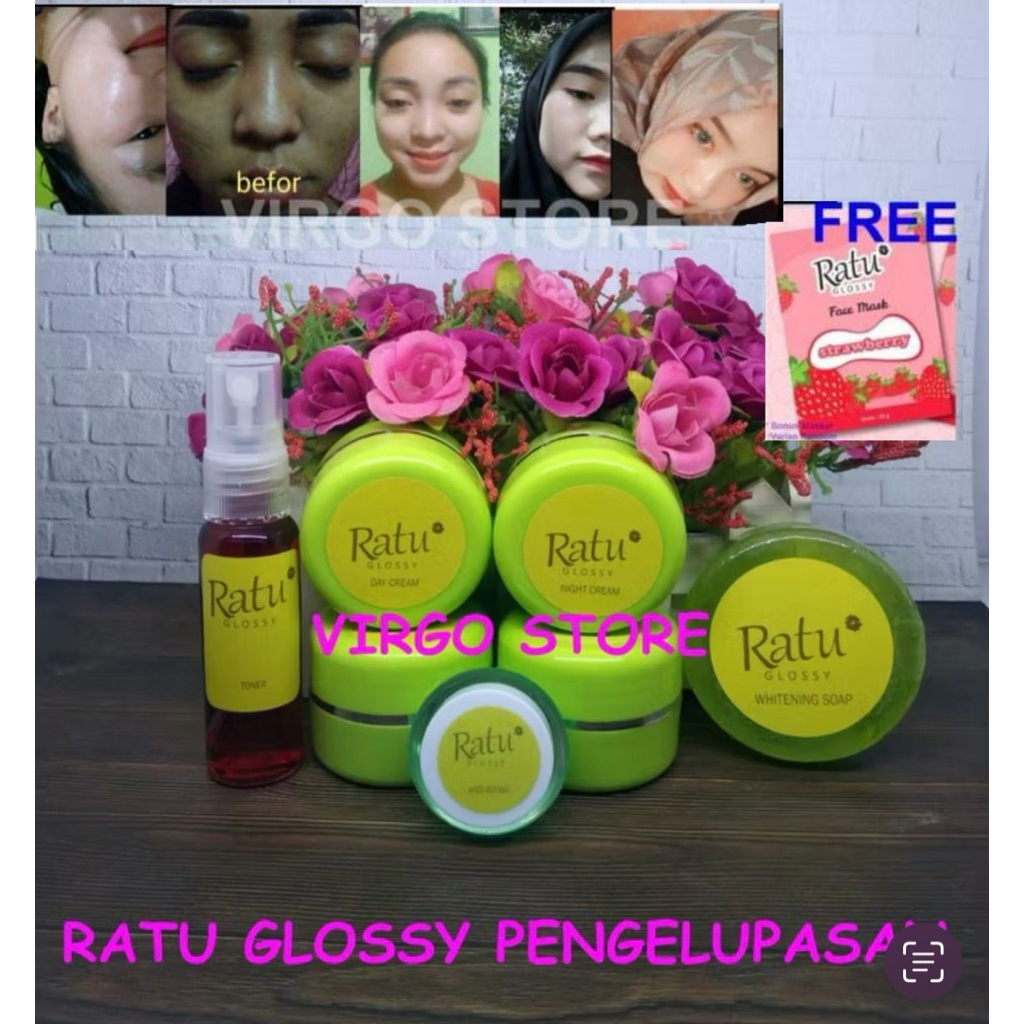 RATU GLOSSY  PAKET PENGELUPASAN PENCERAH CREAM GLOWING PAKET SKINCARE CREAM WHITENING GLOW