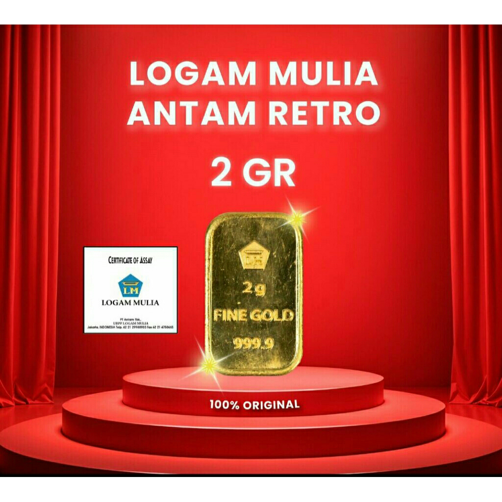 LOGAM MULIA ANTAM RETRO/KLASIK EMAS BATANGAN FINE GOLD 2 GRAM SERTIFIKAT MASIH BAGUS AMAN DIJAMIN AS
