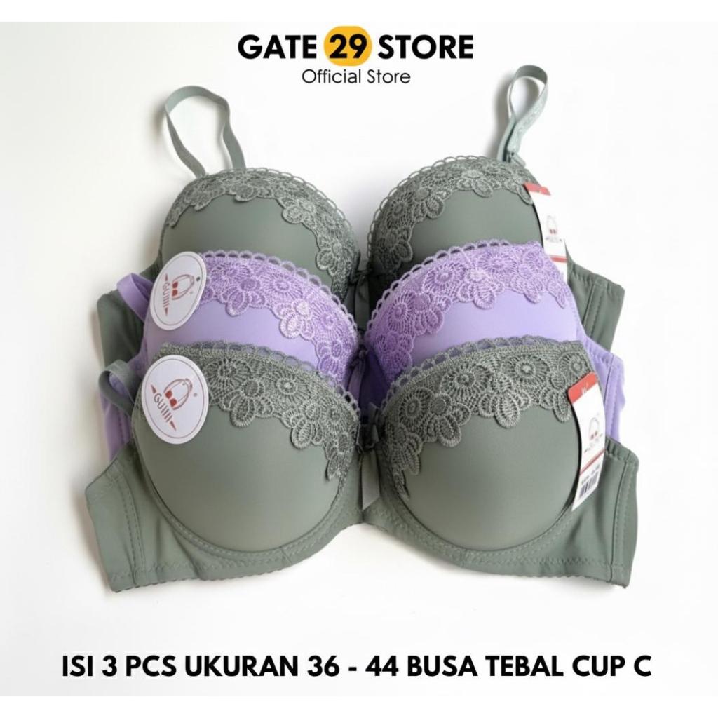 3 PCS BH WANITA RENDA BUSA TEBAL  UKURAN 36 - 44