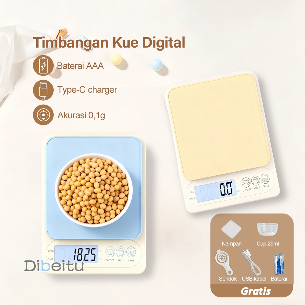 Timbangan Dapur Digital 10kg/0.1g Timbangan Kue Digital Charger Tepung Serbaguna Multifungsi Masak