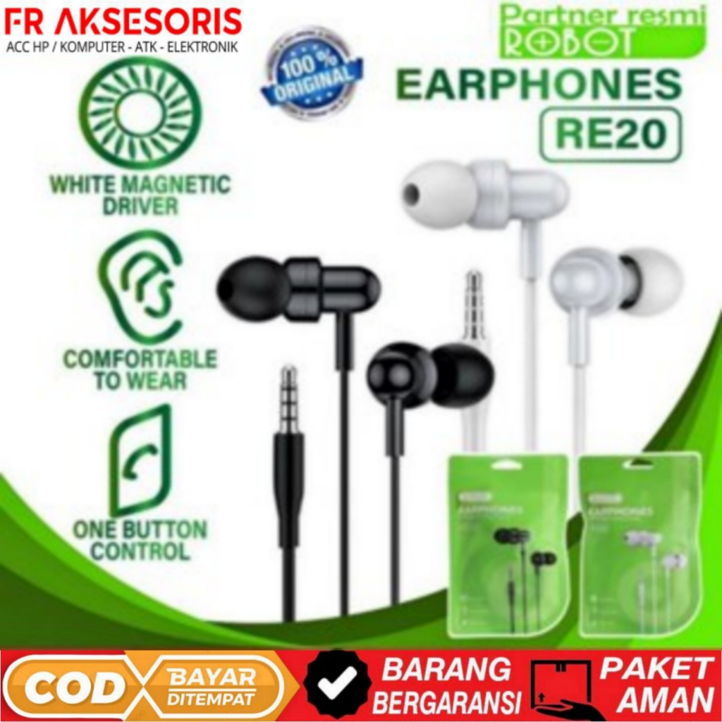 Headset Robot RE20 Wired Headset Wired Earphone Bass Stereo Headset Original Robot