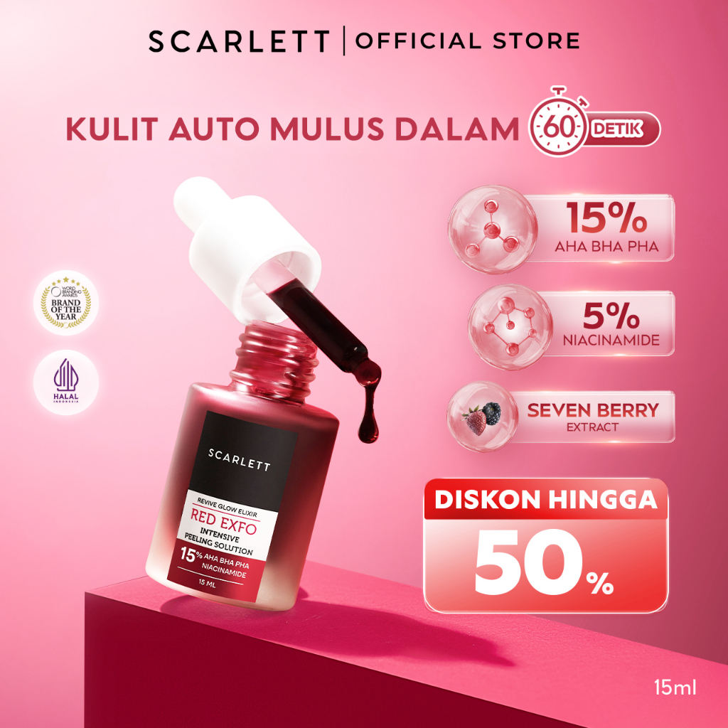 SCARLETT Revive Glow Elixir Red Exfo Intensive Peeling Solution - Peeling Serum Eksfoliasi Wajah Men