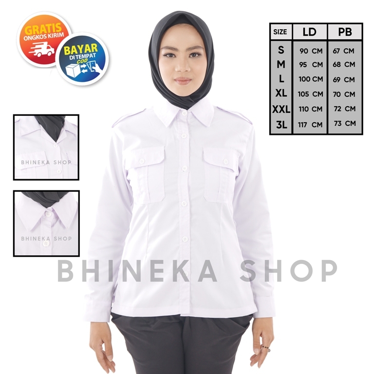 Kemeja putih PDH Wanita Baju Dinas Putih wanita Seragam Putih Pdh Wanita