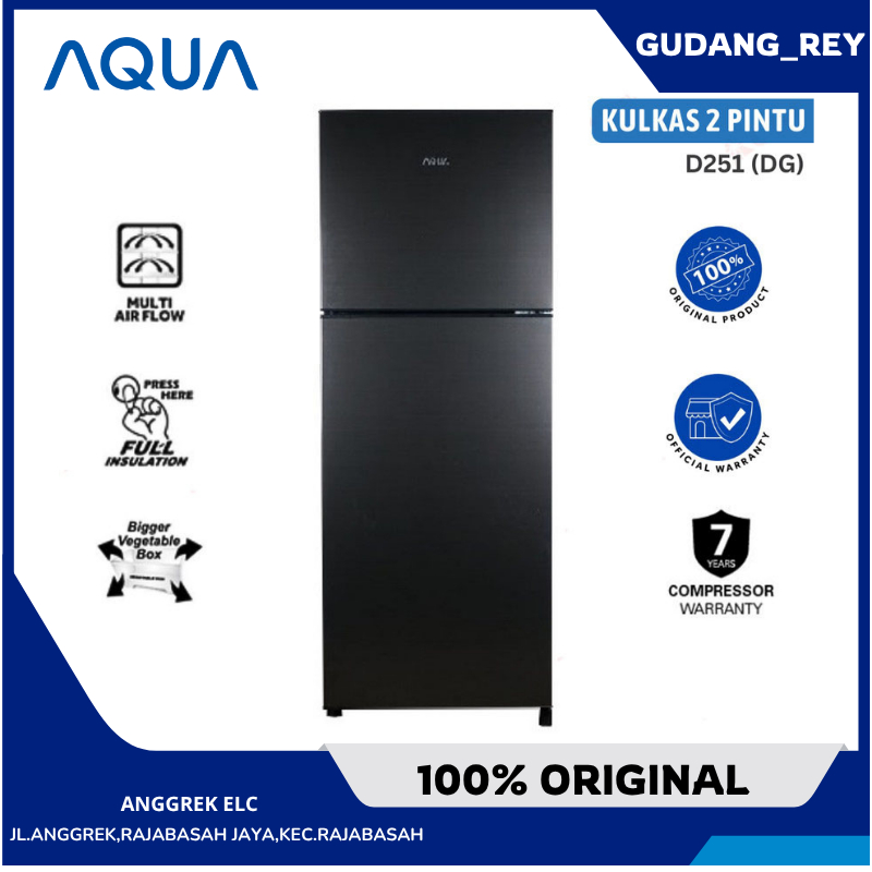 KULKAS 2 PINTU AQUA AQR D251 TANPA BUNGA ES