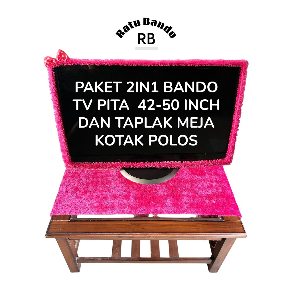 Paket Hemat 2in1 Bando, Sarung Tv Pita 42 - 50 Inch Dan Taplak Meja Kotak Polos Alas Meja