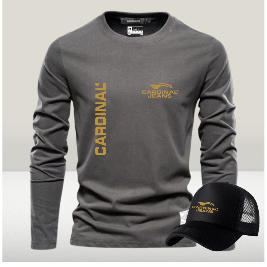 Star.Style 1BONUS TOPI  (PROMO COD)baju kaos KARDINAL KIRKA   lengan panjang motif Text HITAM/ Pakai