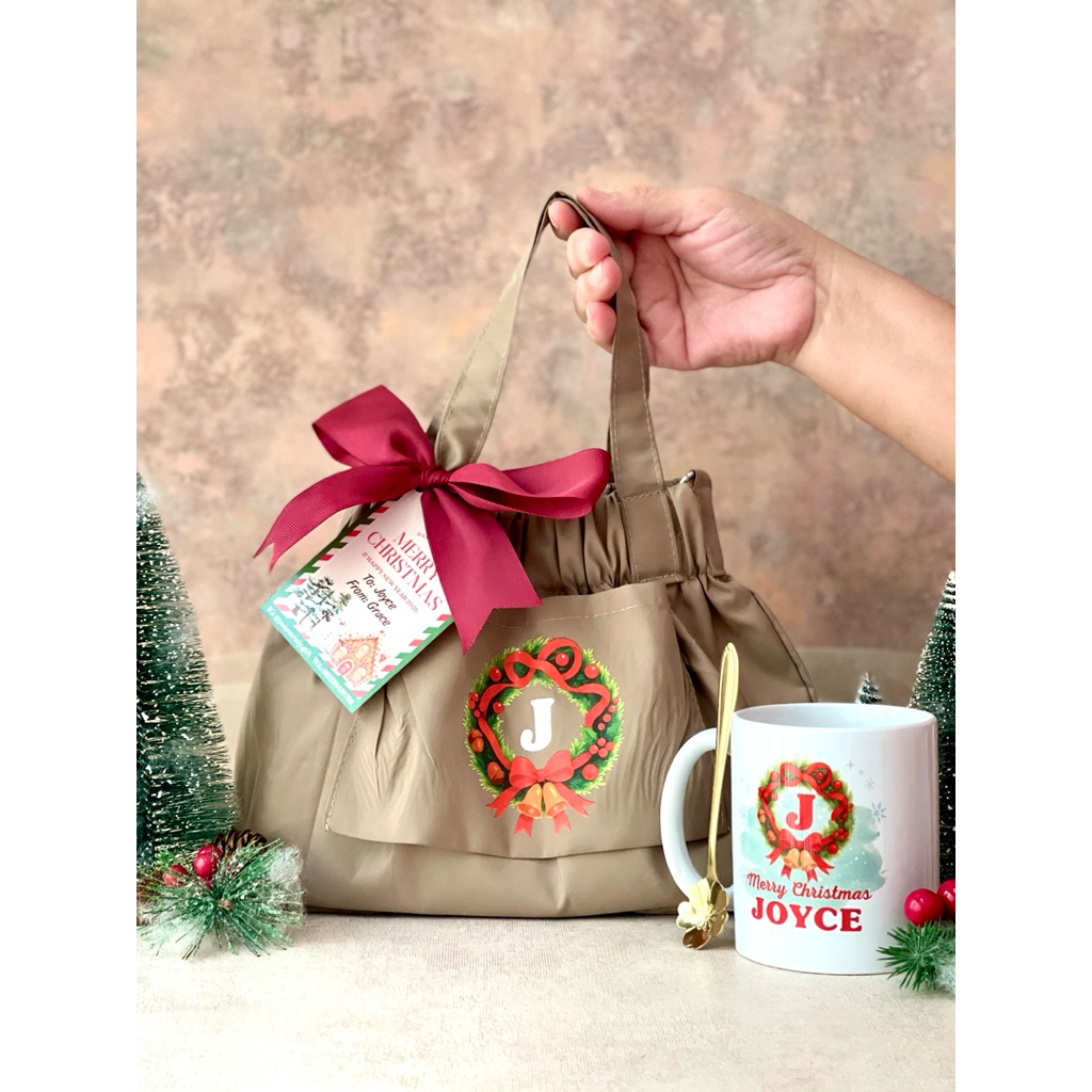PERSONALIZED DUMPLING BAG & CERAMIC MUG ONLY • Hampers Natal 2025 • FREE CUSTOM NAMA • Christmas Ham