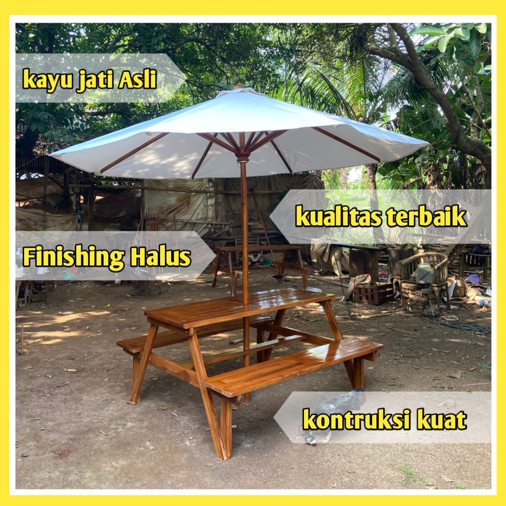 set meja payung bangku bakso kayu jati payung bangku bakso