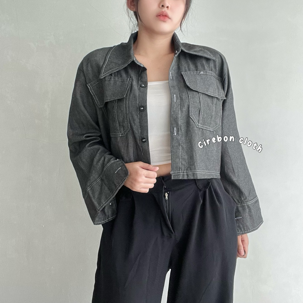 KIYANA Cirebon Cloth - Aster Oversize Denim Shirt - Kemeja Crop Oversize / Kemeja Denim Crop / Kemej