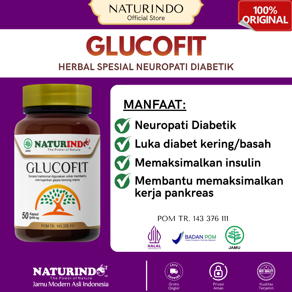 GLUCOFIT - NATURINDO Obat Herbal Neuropati Diabetik DIabetes Kering Basah Penurun Diabetes Militus