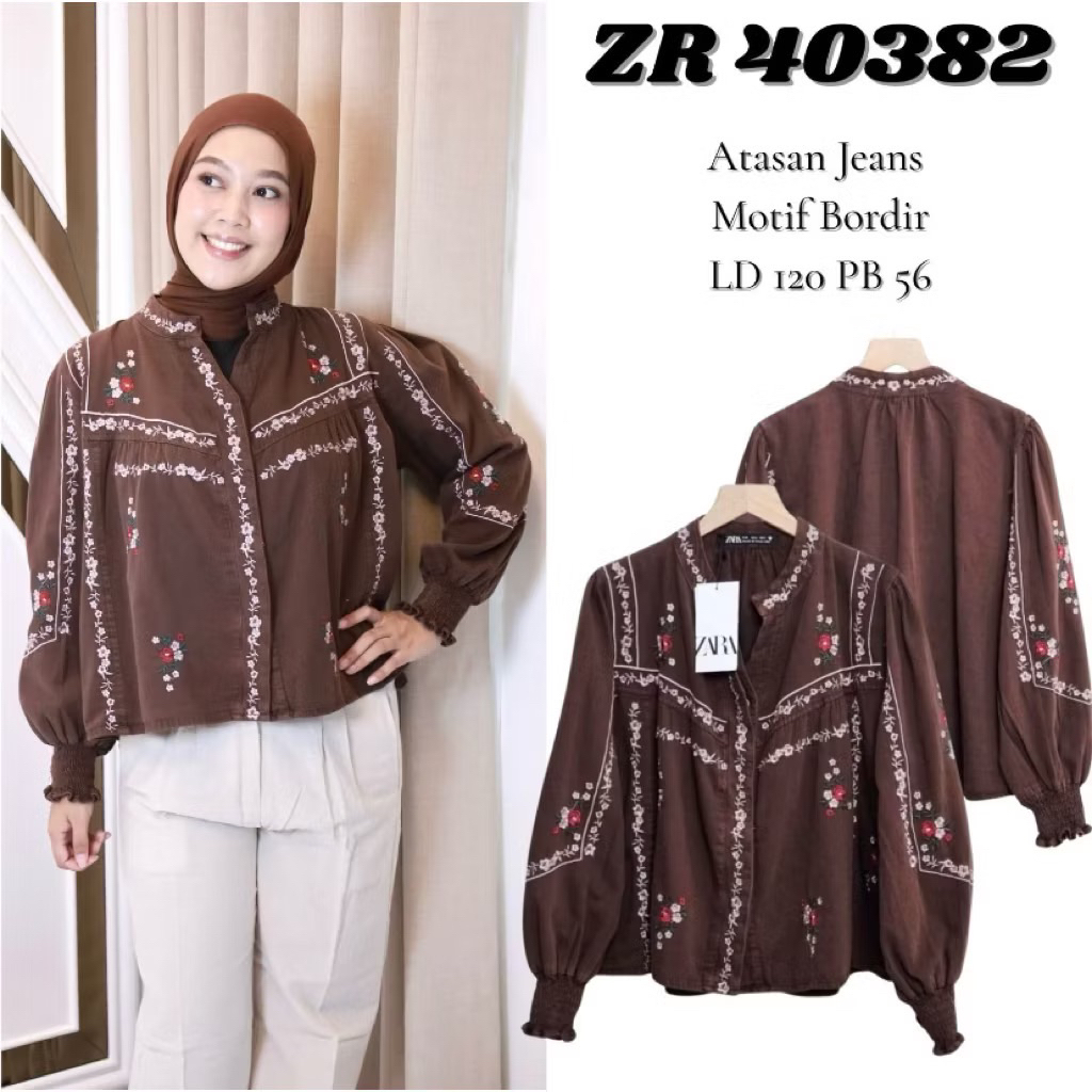 Atasan Bohemian Bordir Bunga Bahan Soft Jeans ZR Tebus Murah (NEW)