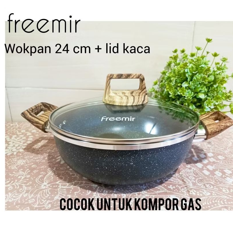 Free Kukusan Tipis (Slicer) FREEMIR 24 cm Wajan Panci Penggorengan Granite Coating Anti Lengket Tutu