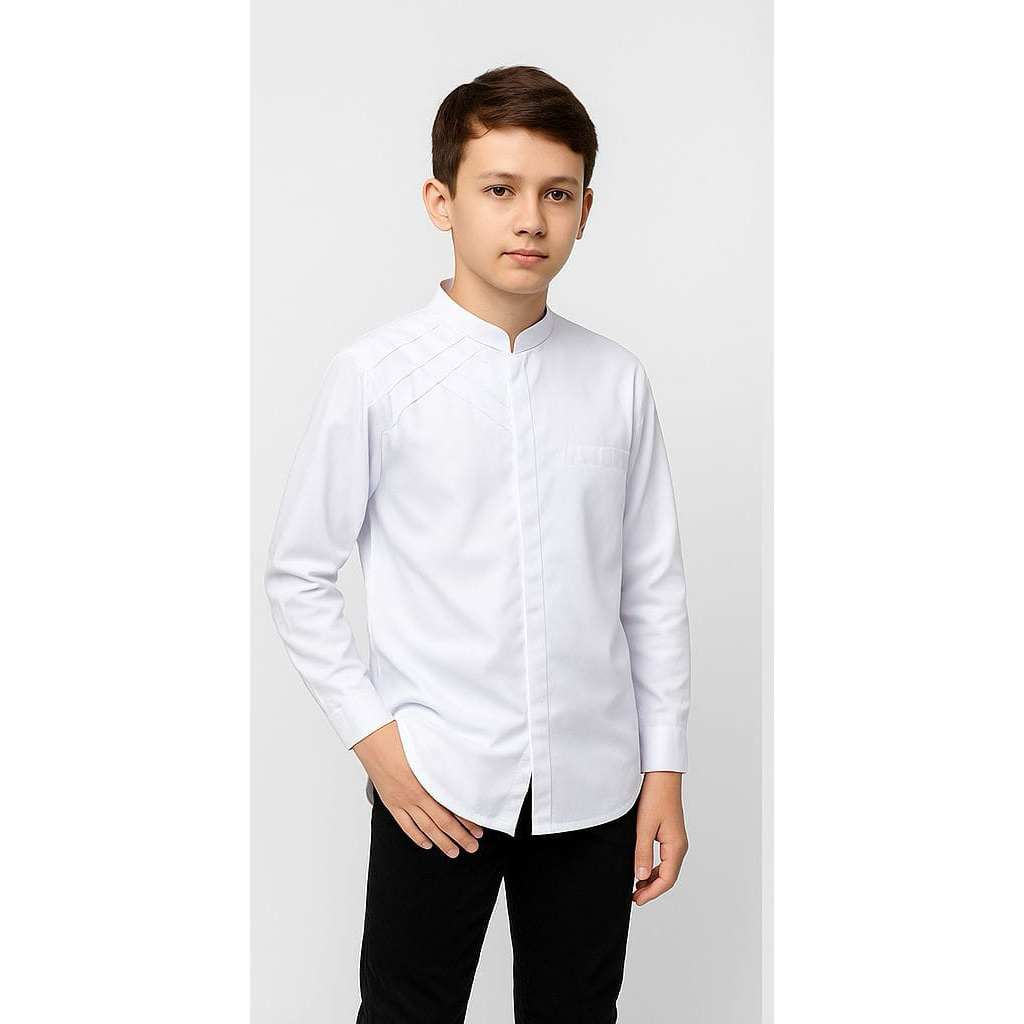 kemeja koko anak lengan panjang putih hitam sage