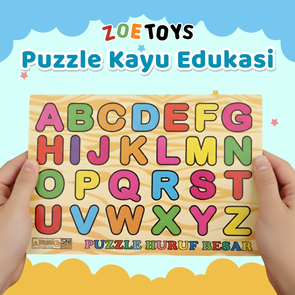 Zoetoys Puzzle Kayu Edukasi SNI | Alphabet Huruf Besar Kecil Abjad Angka Hijaiyah Hewan Geometri Ben