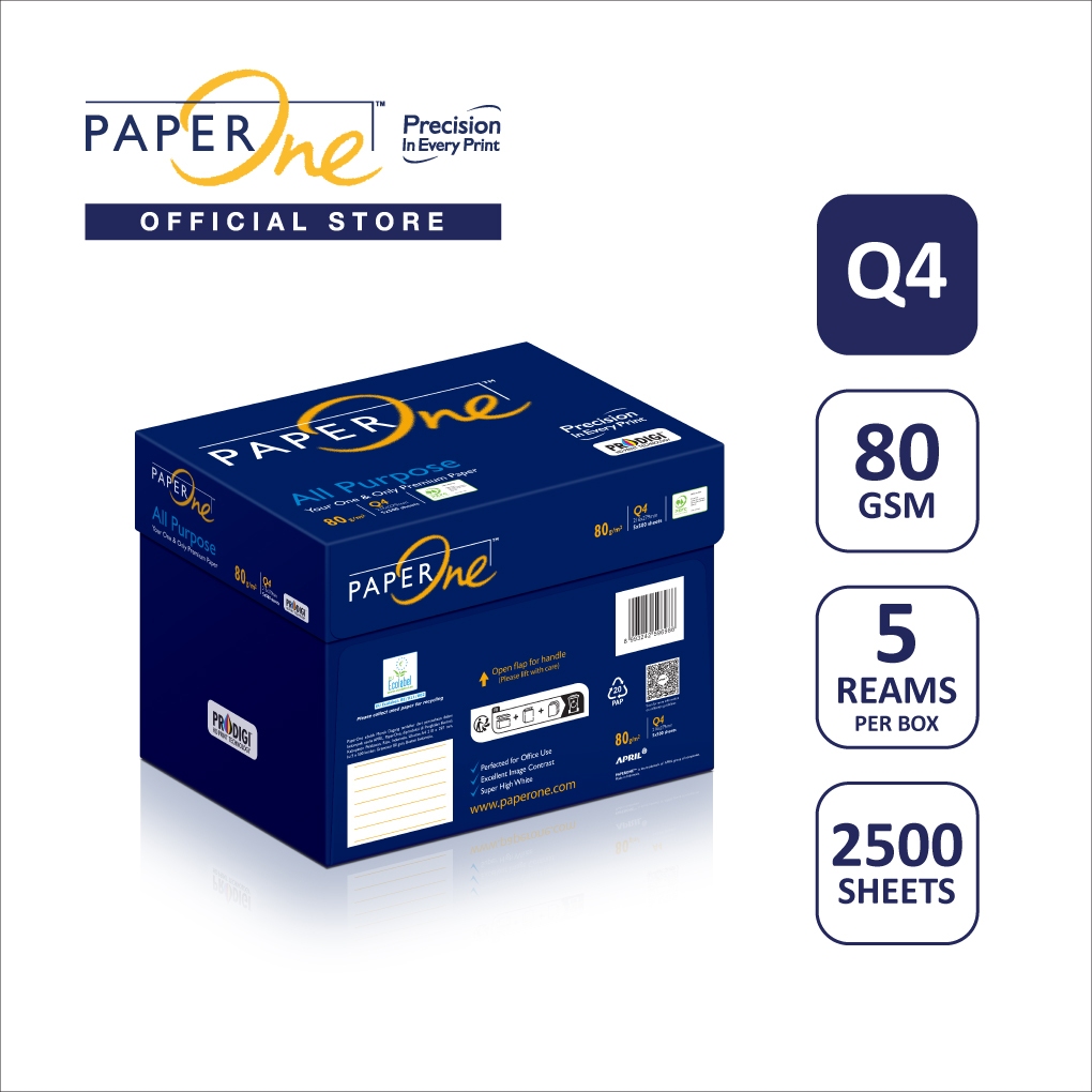 PaperOne Kertas Quarto 80gr All Purpose 1 Box (2500 lembar) Kertas HVS Q4 Kertas Fotocopy