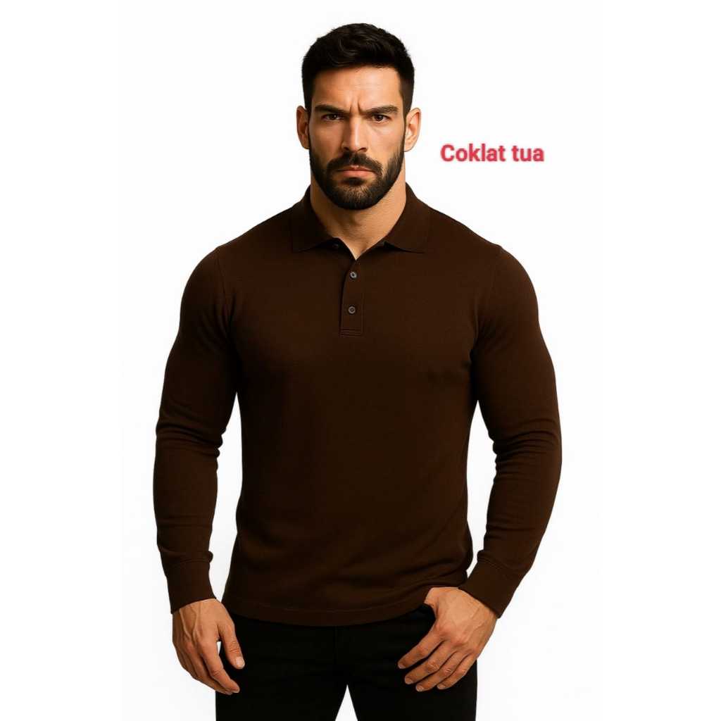 Kaos Kerah Panjang  FO POLOS WARNA COKLAT  / Kaos Kerah FO Lengan Panjang - Kaos Kerah Unisex – kaos