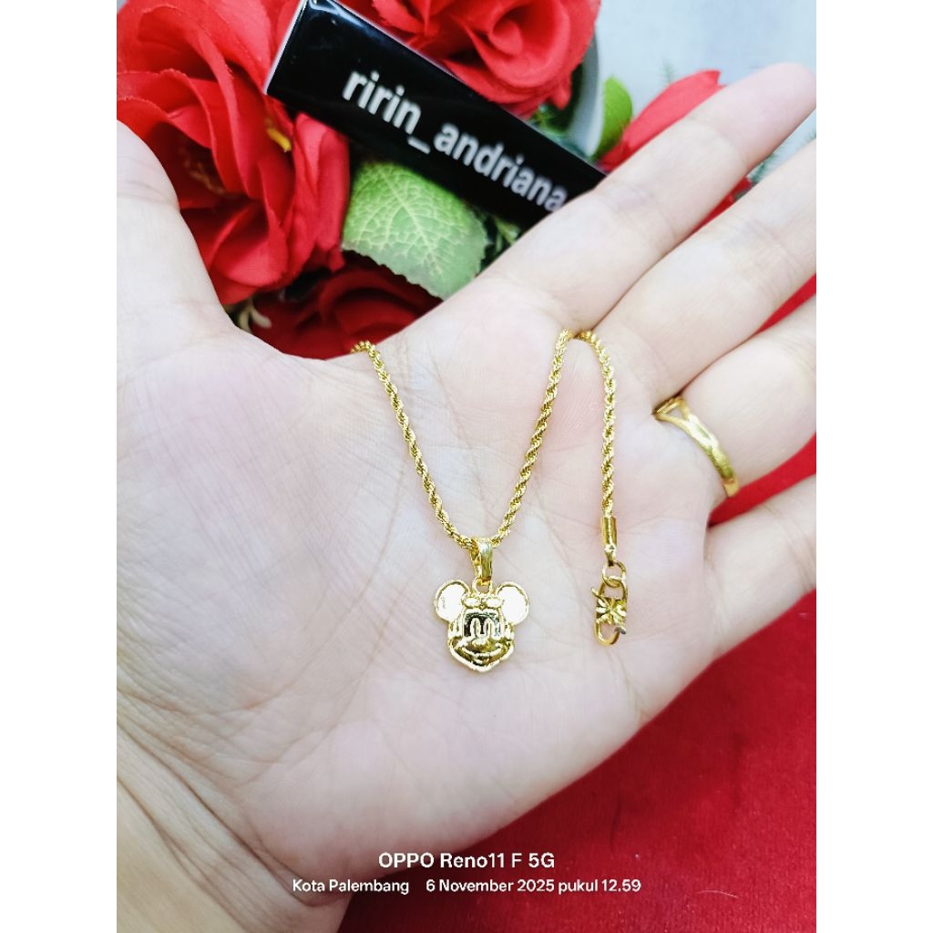 kalung tambang Mickey lapis emas 24 k