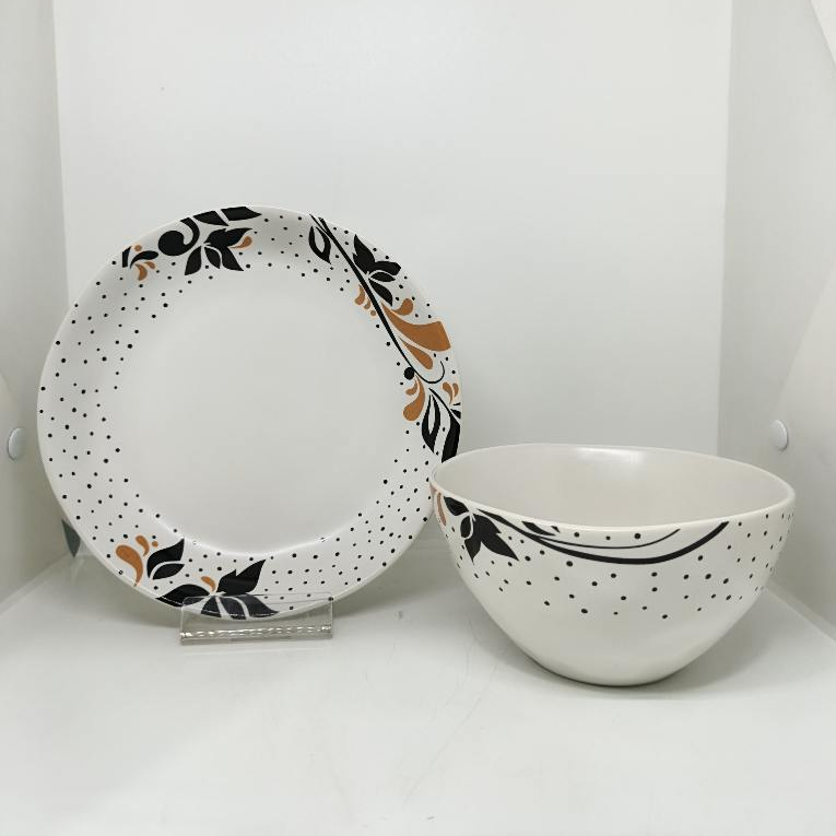 Piring dan Mangkok Makan Keramik Floral Modern – Tableware Cantik Motif Daun untuk Rumah & Kafe