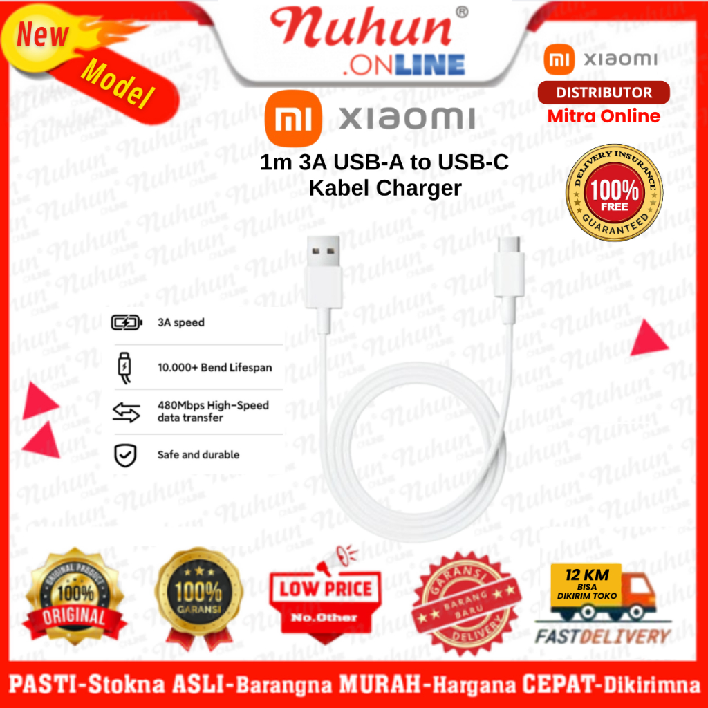 Xiaomi Kabel Charger 1m 3A USB-A to USB-C Original
