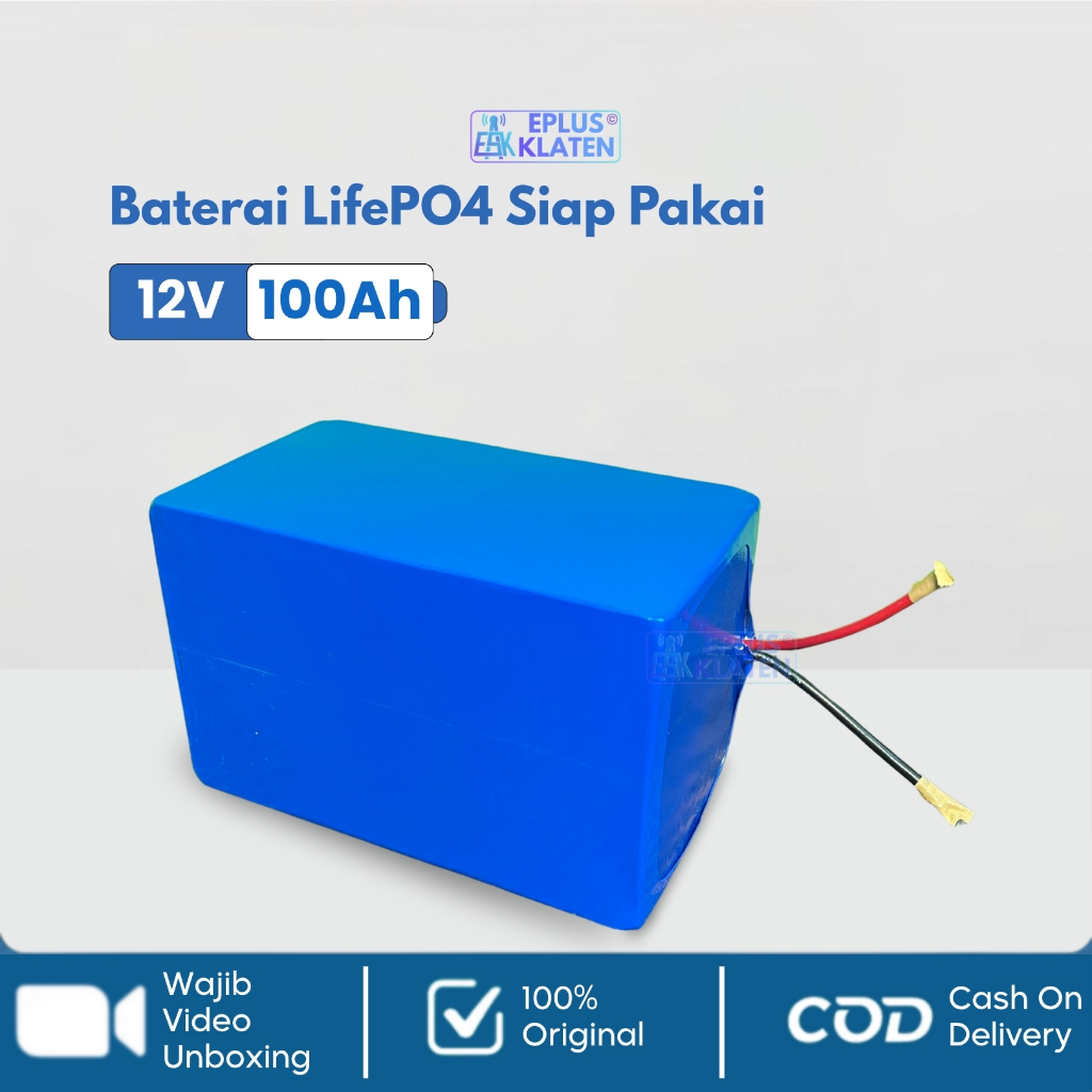 Rumahleha Battery Lifepo4 12V 100Ah 12 Volt + Bms Siap Pakai Baterai Cell Pendek Setrum Pdc Pac Ups