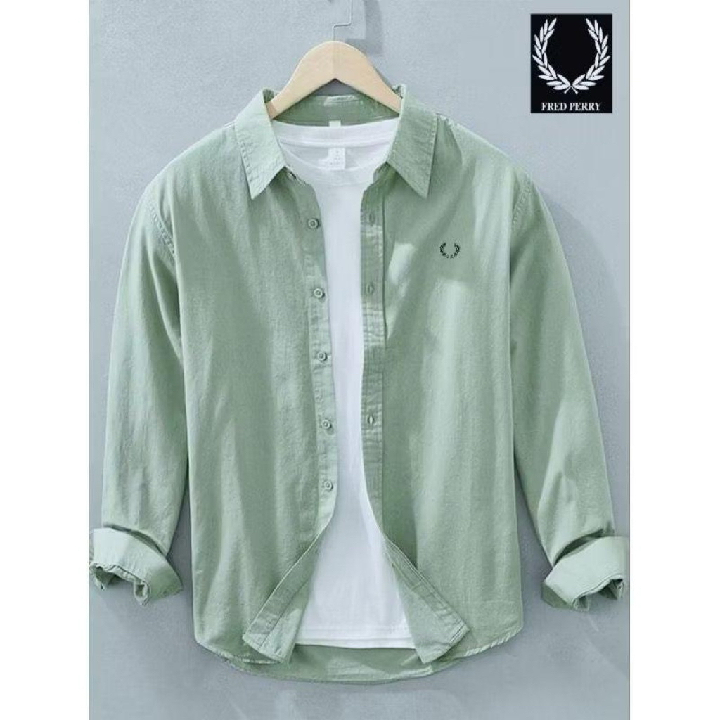 kemeja fred perry putih polos pria lengan panjang kemeja polos pria lengan panjang slimfit