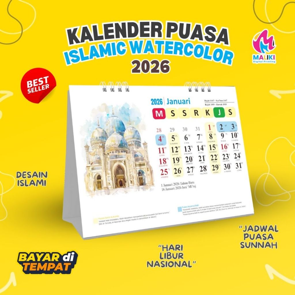 KALENDER PUASA 2026 TEMA ISLAMI watercolor