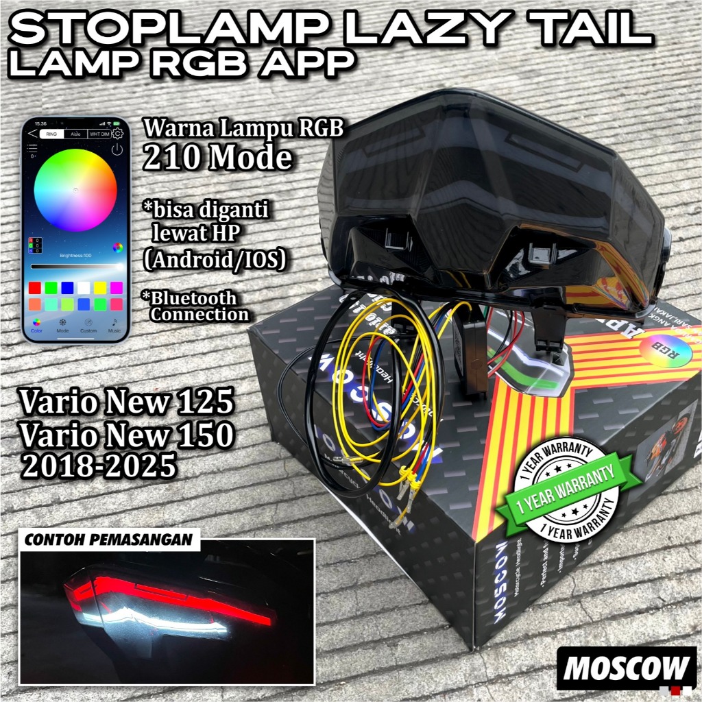 Stop lamp Lampu Belakang RGB Lazy Slim Frame MOSCOW untuk Vario 125 150 LED NEW CBS ISS KEYLESS LED 